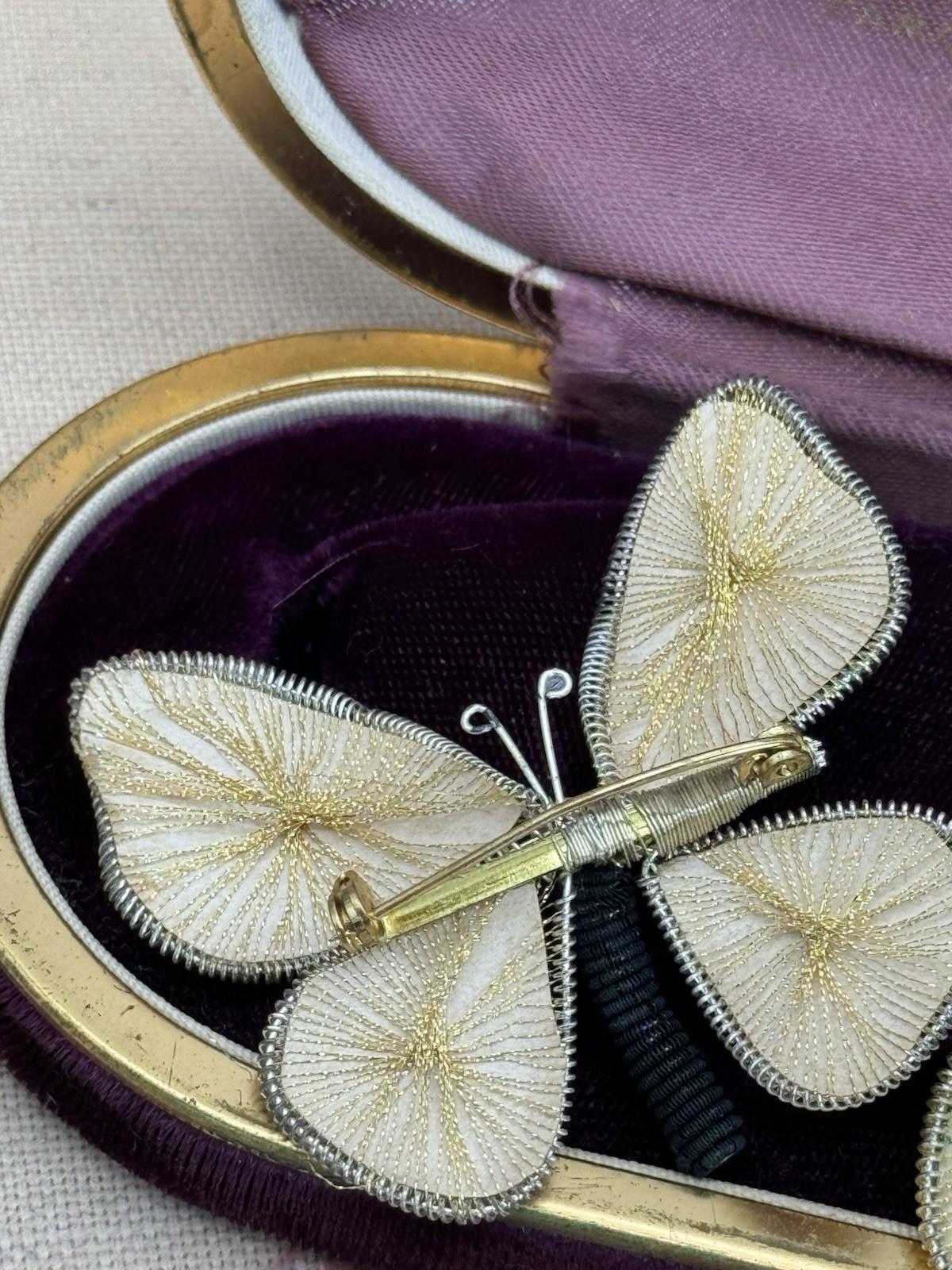 Signed Germany Butterfly Handmade Wirework Brooch & Earring Set Mid-Century