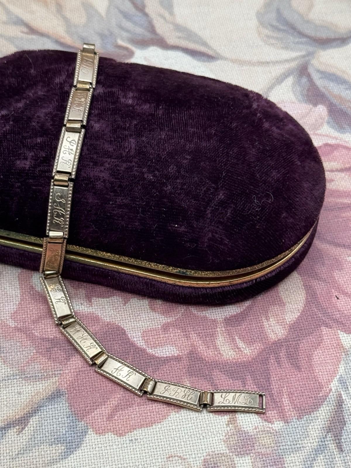 Antique 1915 Friendship Bracelet Gold Filled Rose Gold Engraved Panels 6.25”