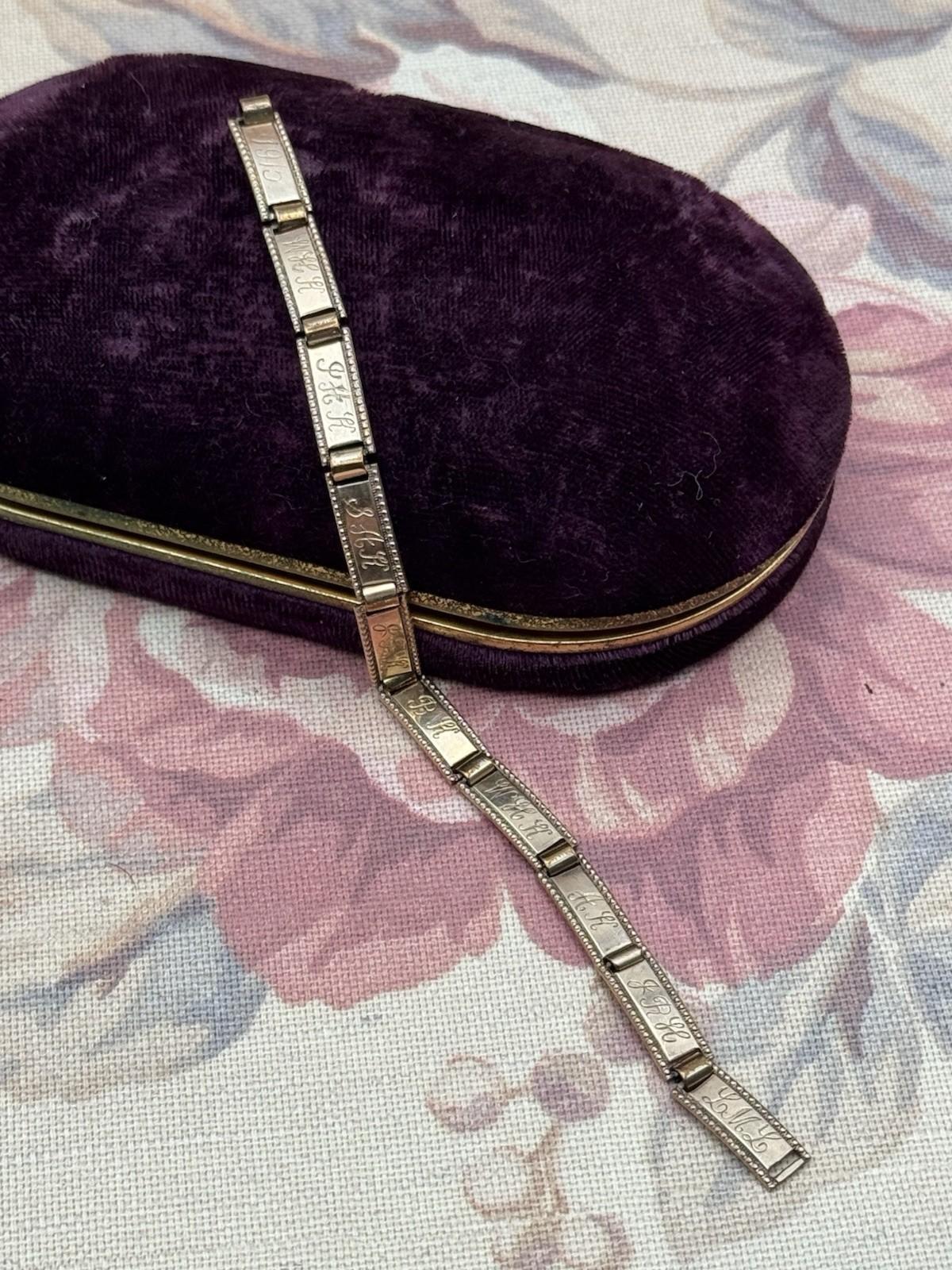 Antique 1915 Friendship Bracelet Gold Filled Rose Gold Engraved Panels 6.25”