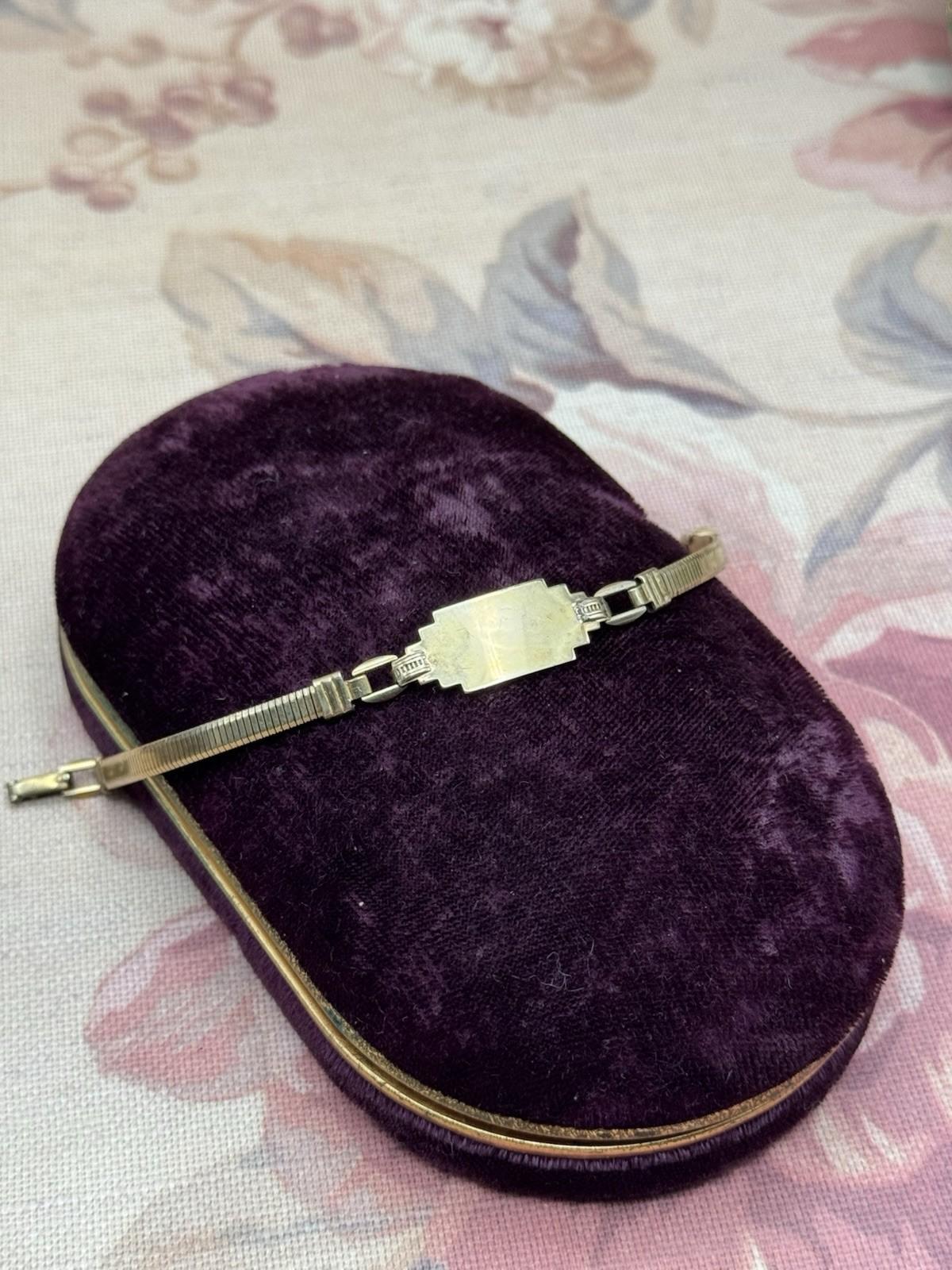 Vintage Duro Charm 10K Gold on Silver 6.5” Bracelet Fob No Monogram Art Deco