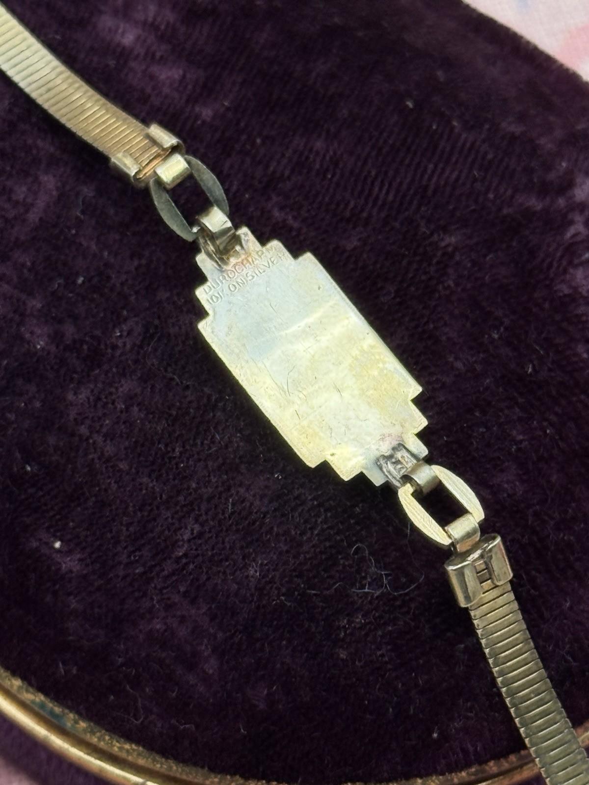 Vintage Duro Charm 10K Gold on Silver 6.5” Bracelet Fob No Monogram Art Deco