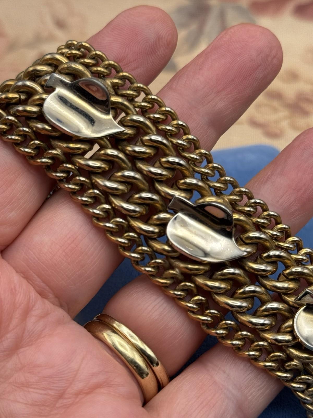Vintage Gold Tone Chain Link Bracelet 7.5” x 1.25” Wide Statement Jewelry