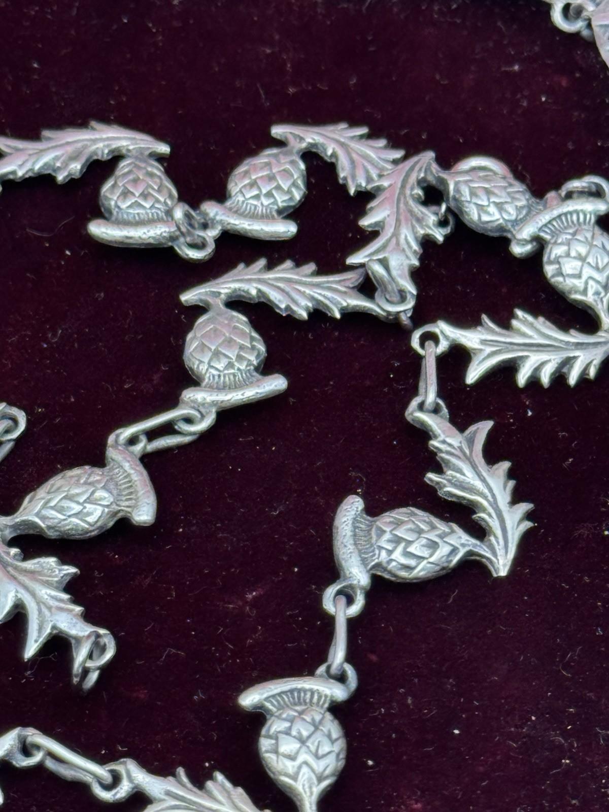 Sterling Silver Scottish Thistle Parure Necklace Bracelet Earrings c1930s