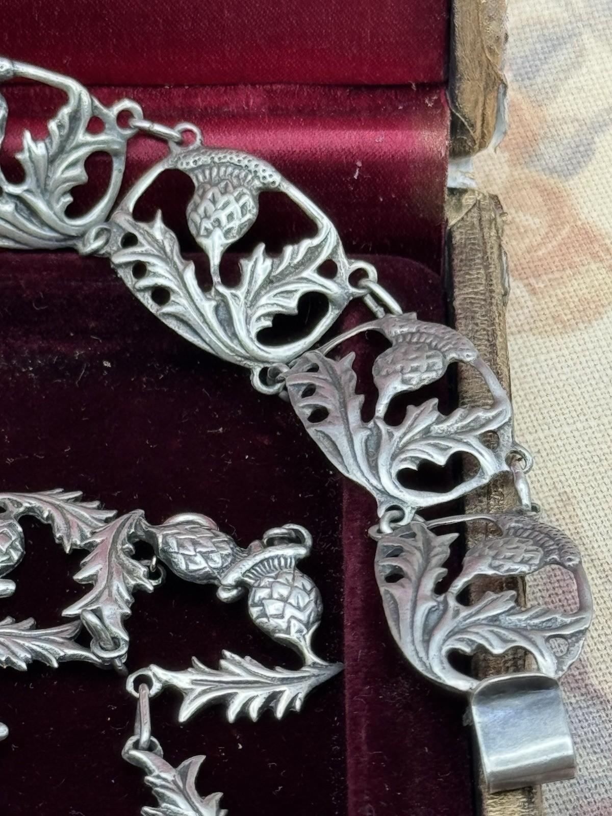 Sterling Silver Scottish Thistle Parure Necklace Bracelet Earrings c1930s