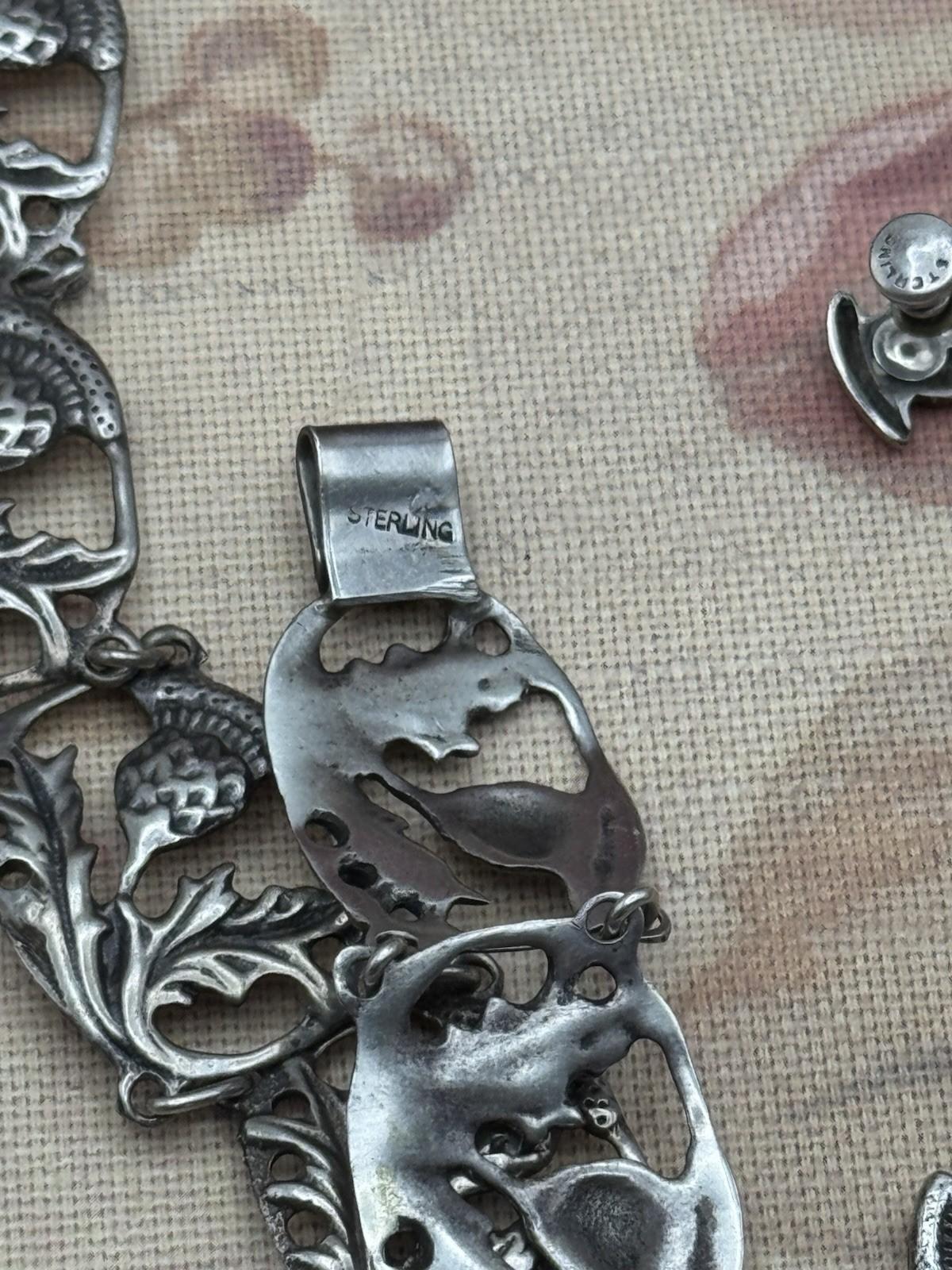 Sterling Silver Scottish Thistle Parure Necklace Bracelet Earrings c1930s