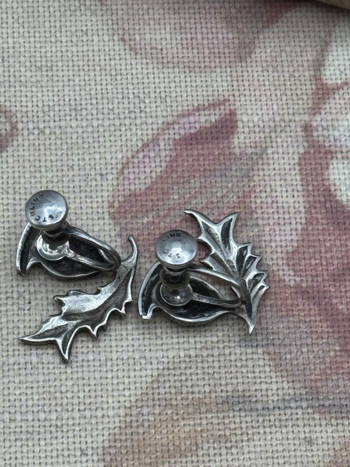 Sterling Silver Scottish Thistle Parure Necklace Bracelet Earrings c1930s