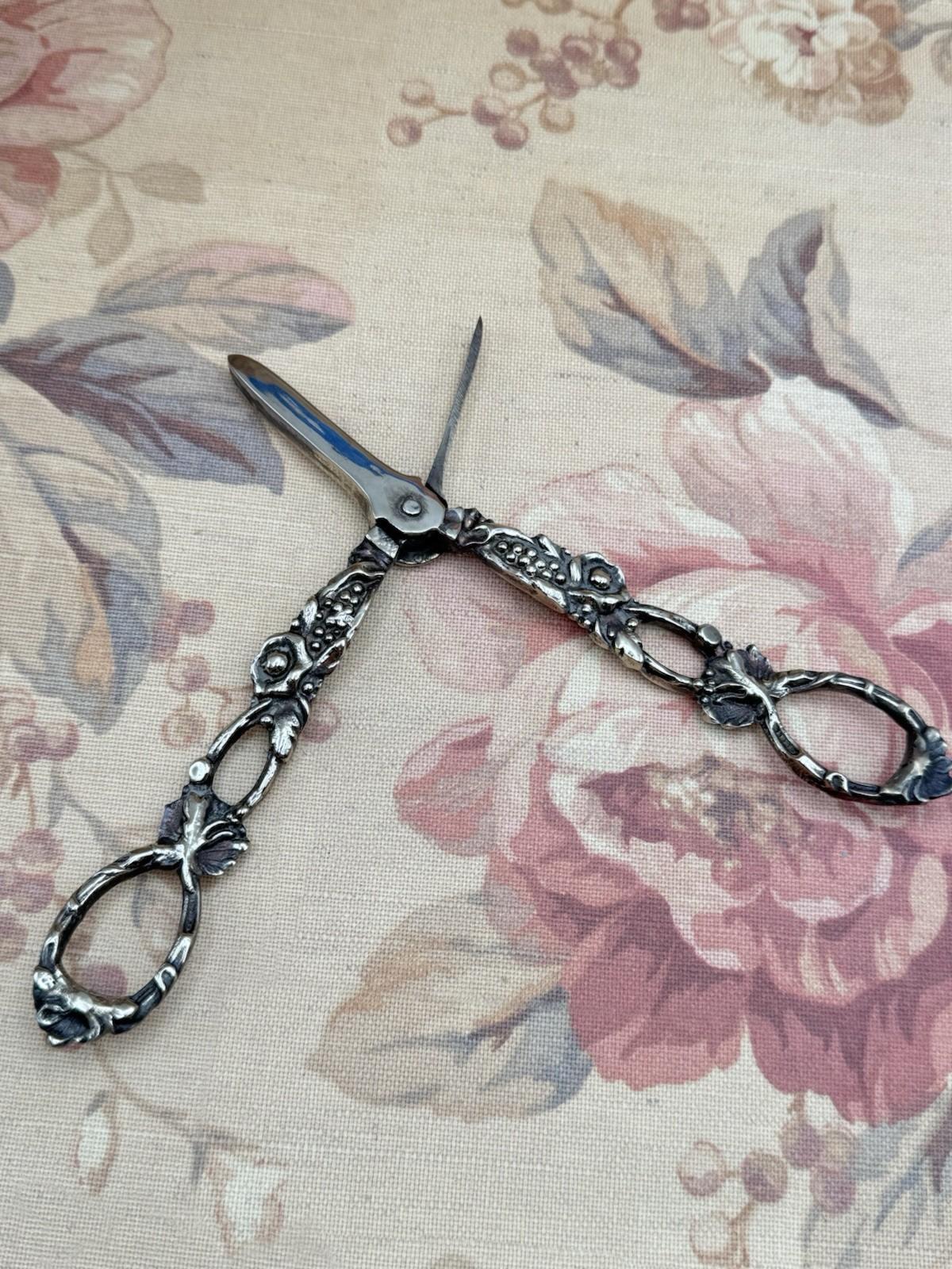 Antique Silverplate Grape Shears / Scissors – Ornate Floral & Vine Design