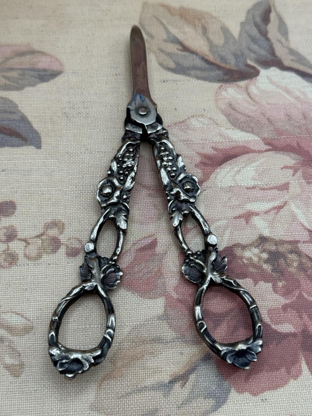 Antique Silverplate Grape Shears / Scissors – Ornate Floral & Vine Design