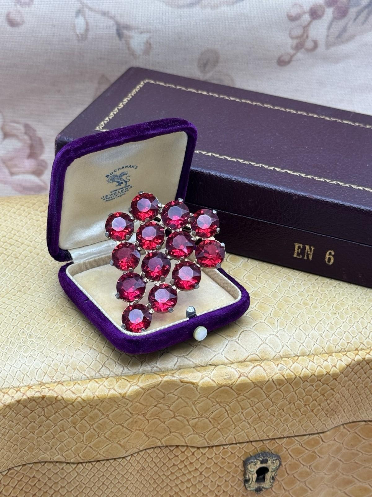 Vintage Art Deco Style Red Glass Rhinestone Dress Clip 2.25” Czech Style