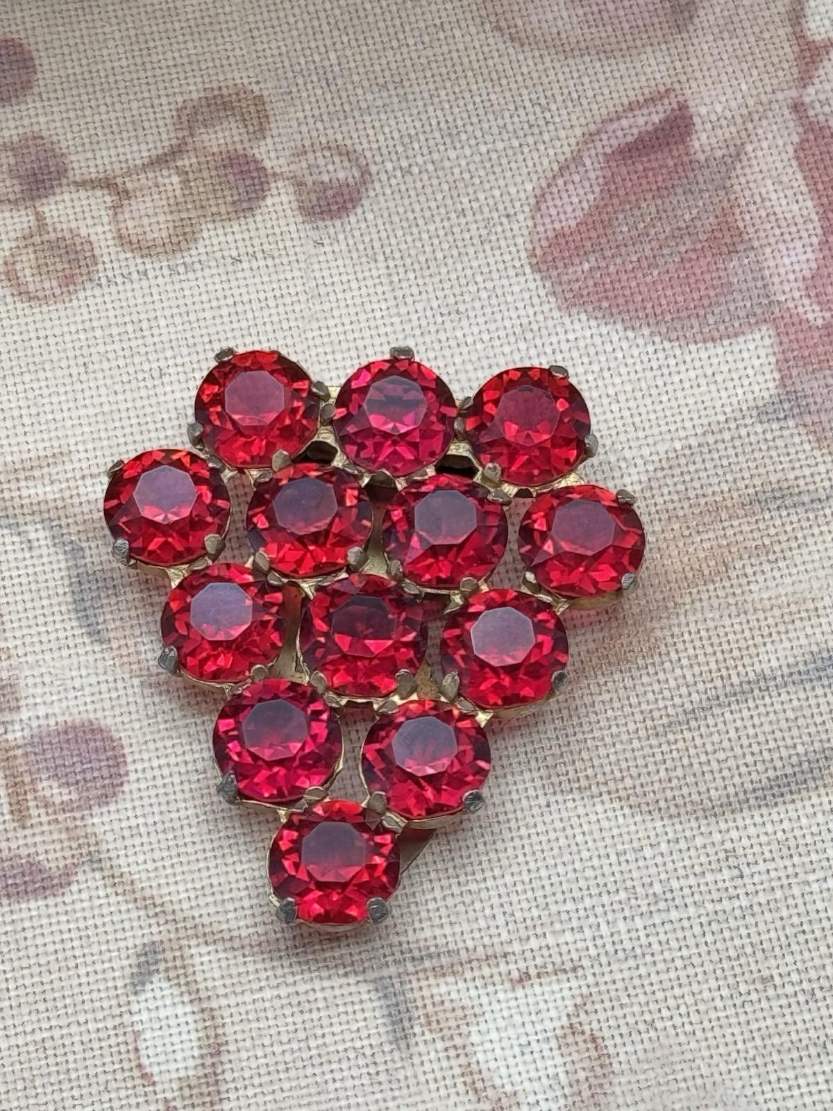 Vintage Art Deco Style Red Glass Rhinestone Dress Clip 2.25” Czech Style