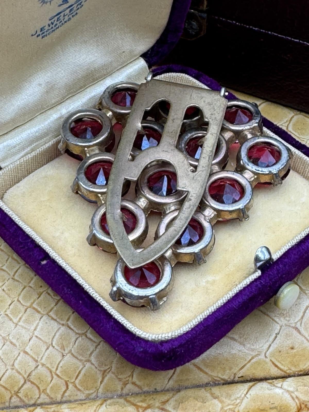 Vintage Art Deco Style Red Glass Rhinestone Dress Clip 2.25” Czech Style