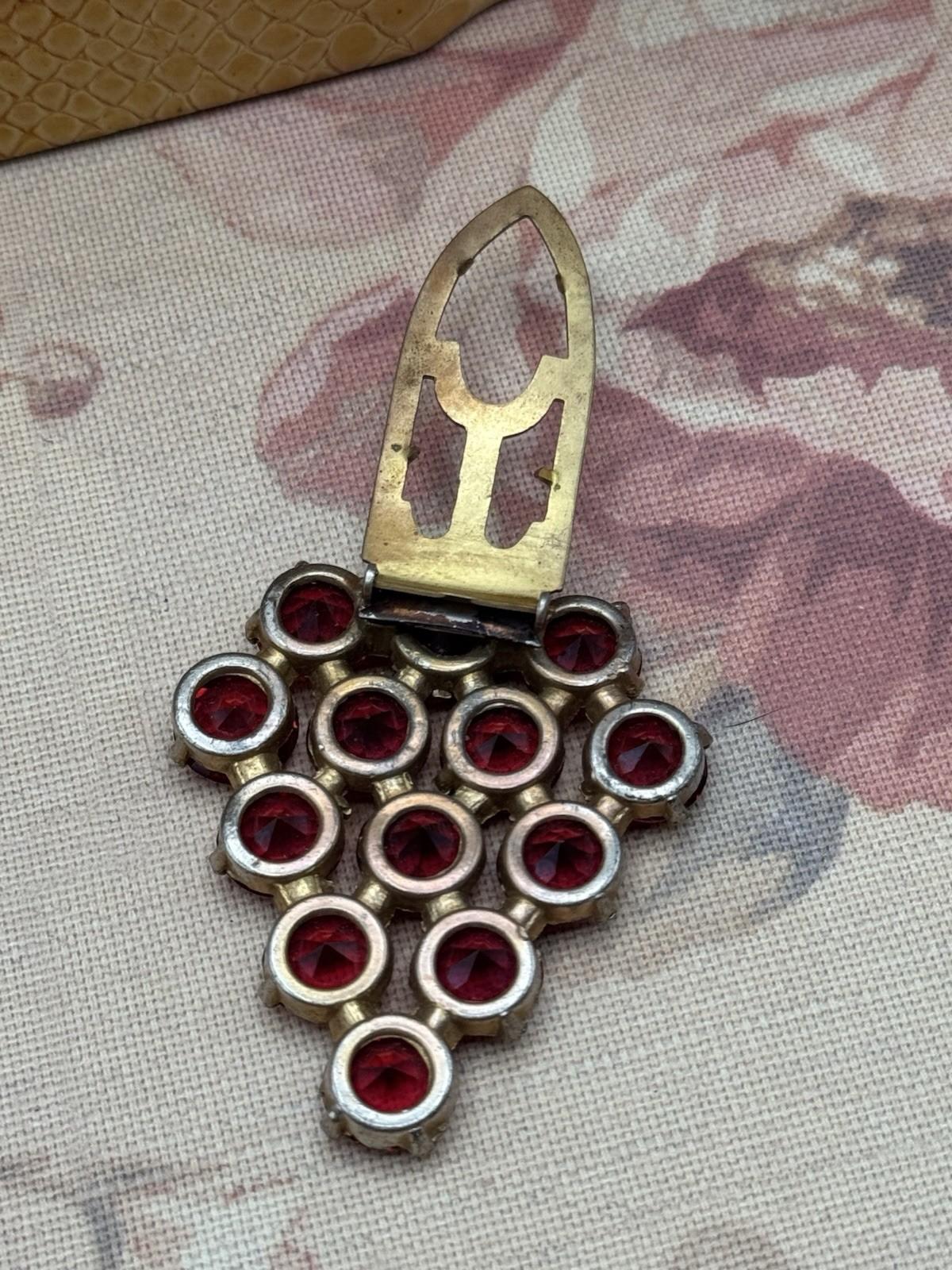 Vintage Art Deco Style Red Glass Rhinestone Dress Clip 2.25” Czech Style
