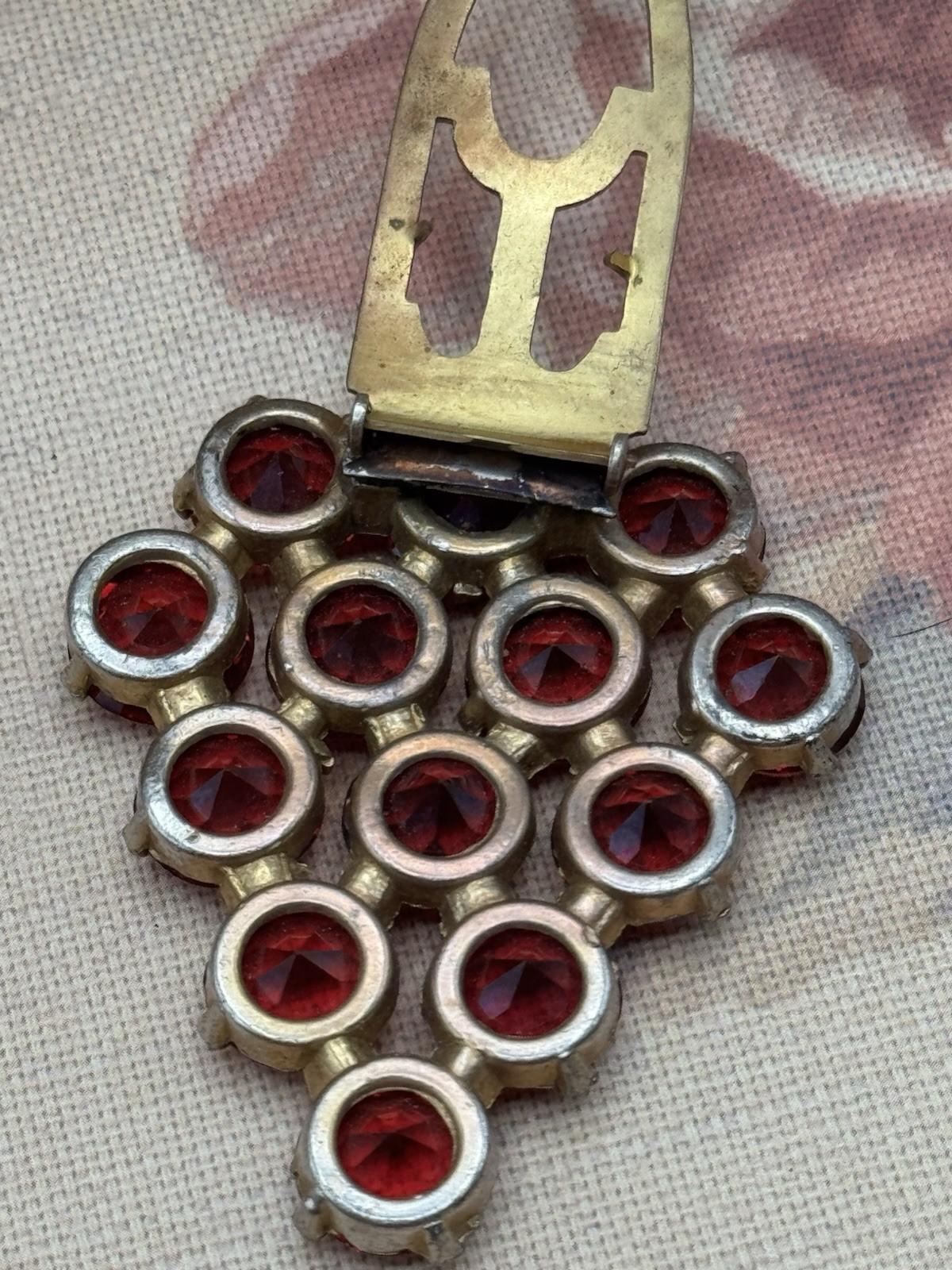 Vintage Art Deco Style Red Glass Rhinestone Dress Clip 2.25” Czech Style
