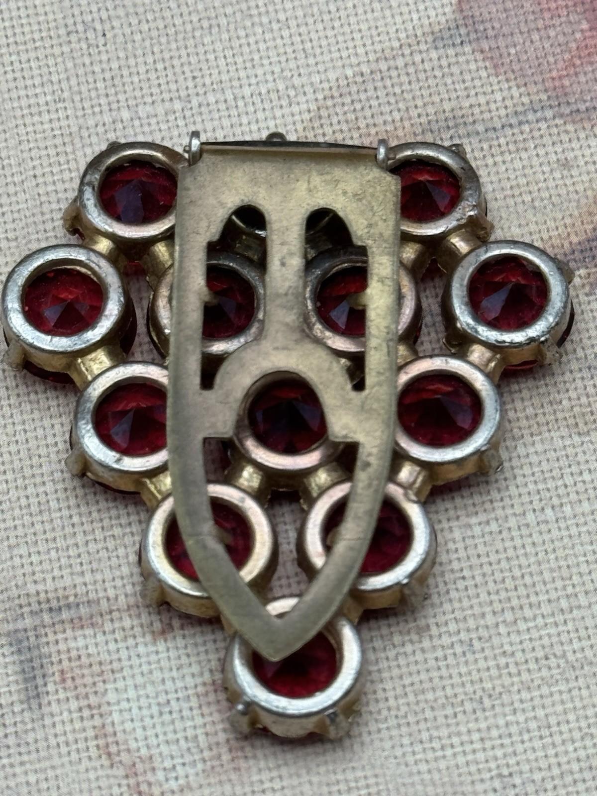 Vintage Art Deco Style Red Glass Rhinestone Dress Clip 2.25” Czech Style