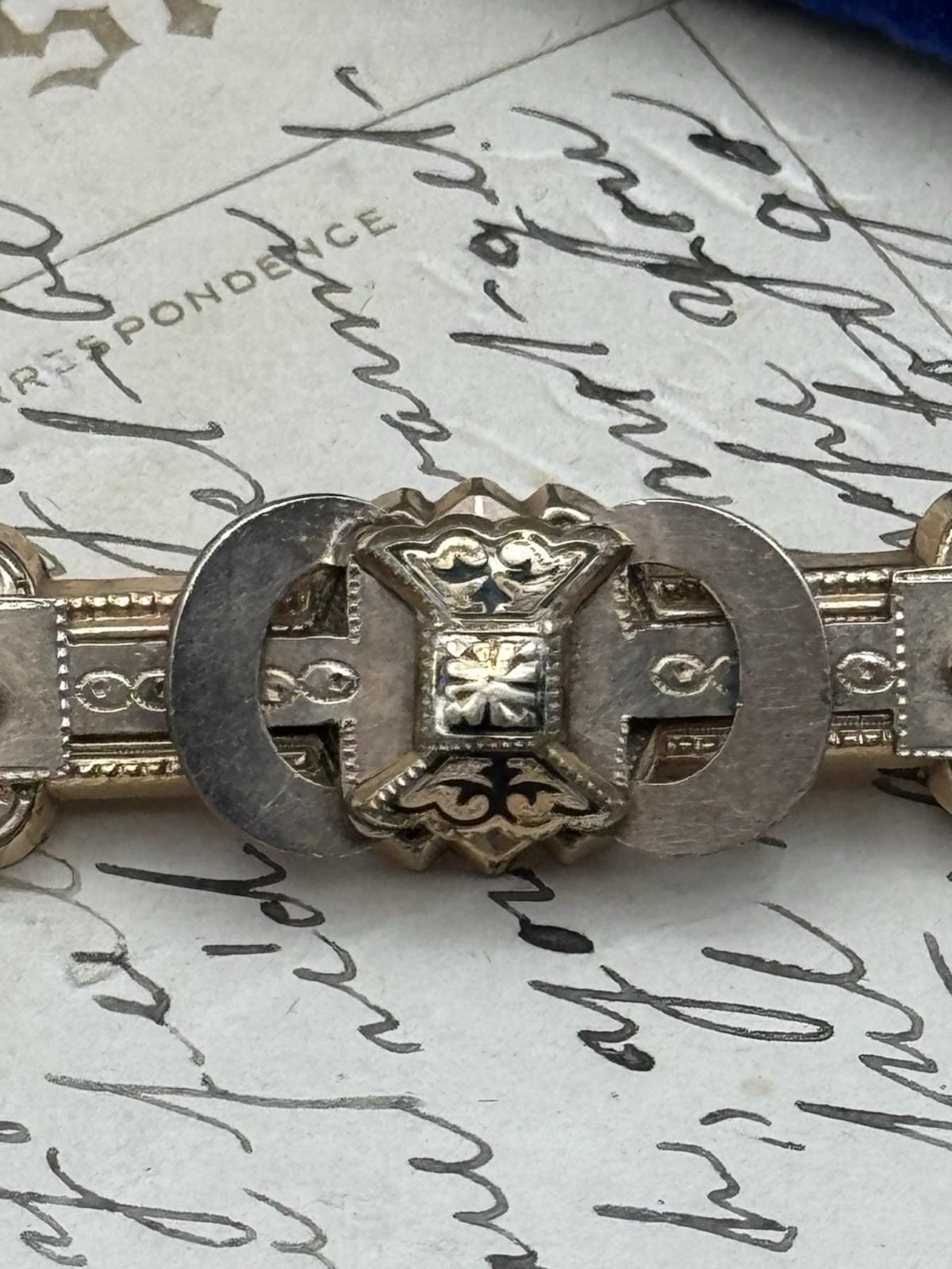 Edwardian Gold Filled Bar Brooch Garnet-Glass Accents Antique Jewelry 2.5”
