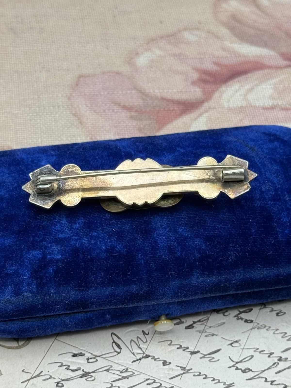 Edwardian Gold Filled Bar Brooch Garnet-Glass Accents Antique Jewelry 2.5”