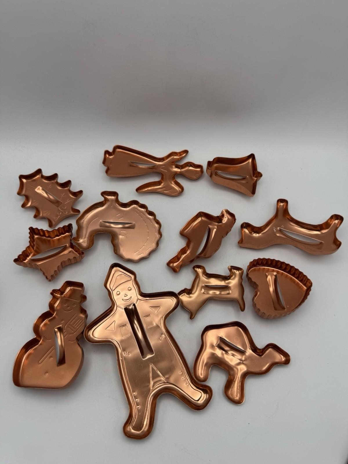 Vintage Copper Tone Cookie Cutters – Set of 12 Holiday Shapes