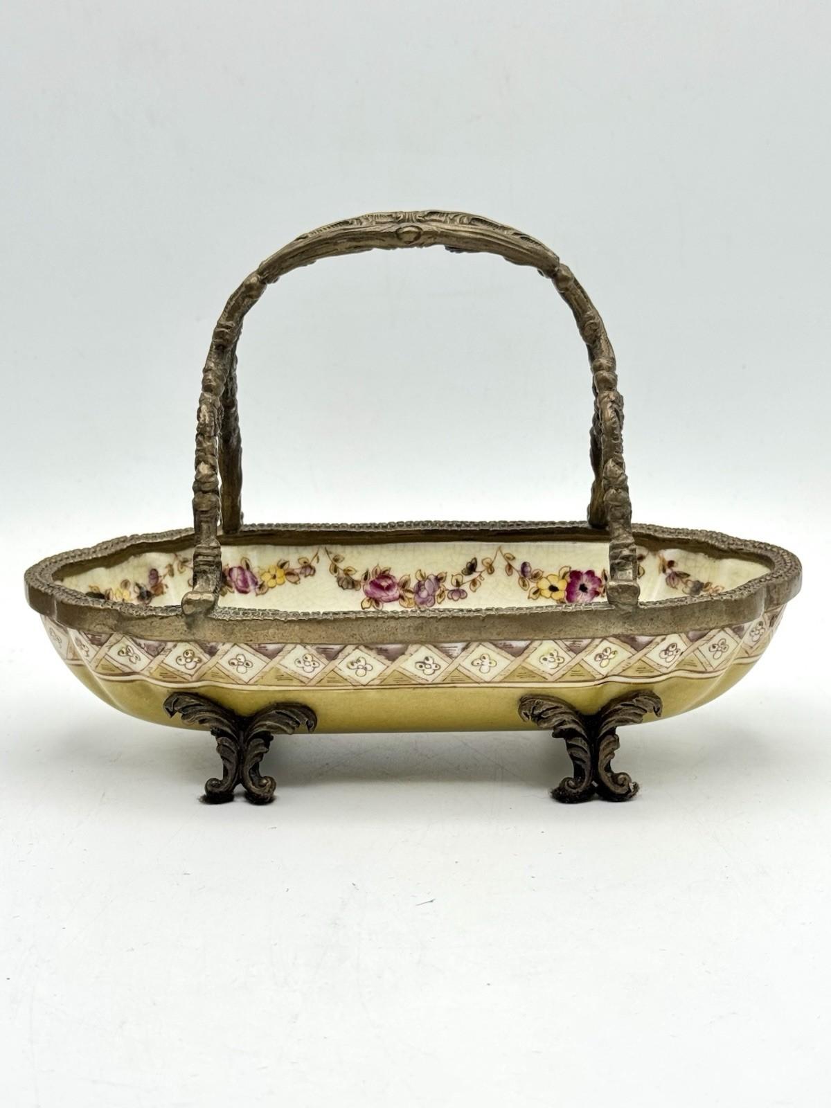 Porcelain Basket Ormolu Chinese Export Floral Gilt Metal Mounts – 7.25”