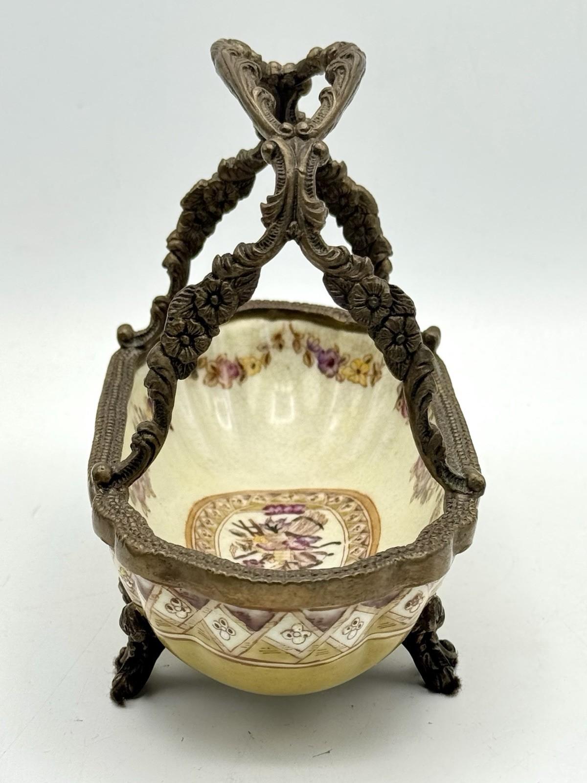 Porcelain Basket Ormolu Chinese Export Floral Gilt Metal Mounts – 7.25”