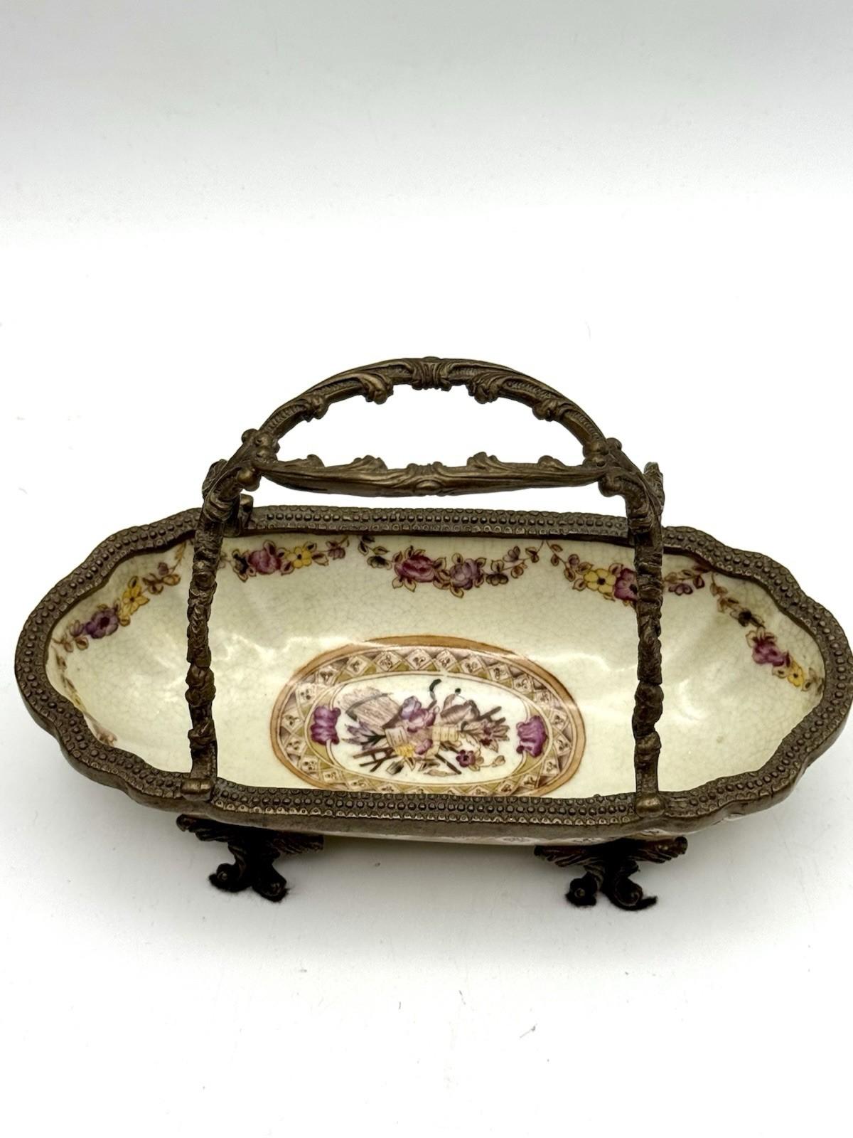Porcelain Basket Ormolu Chinese Export Floral Gilt Metal Mounts – 7.25”