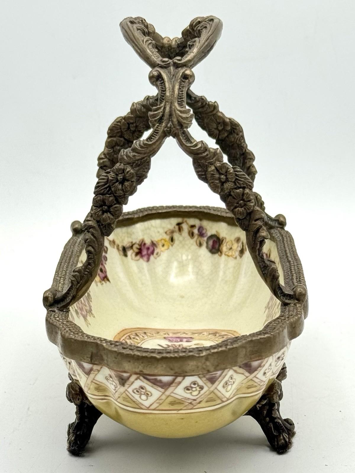 Porcelain Basket Ormolu Chinese Export Floral Gilt Metal Mounts – 7.25”