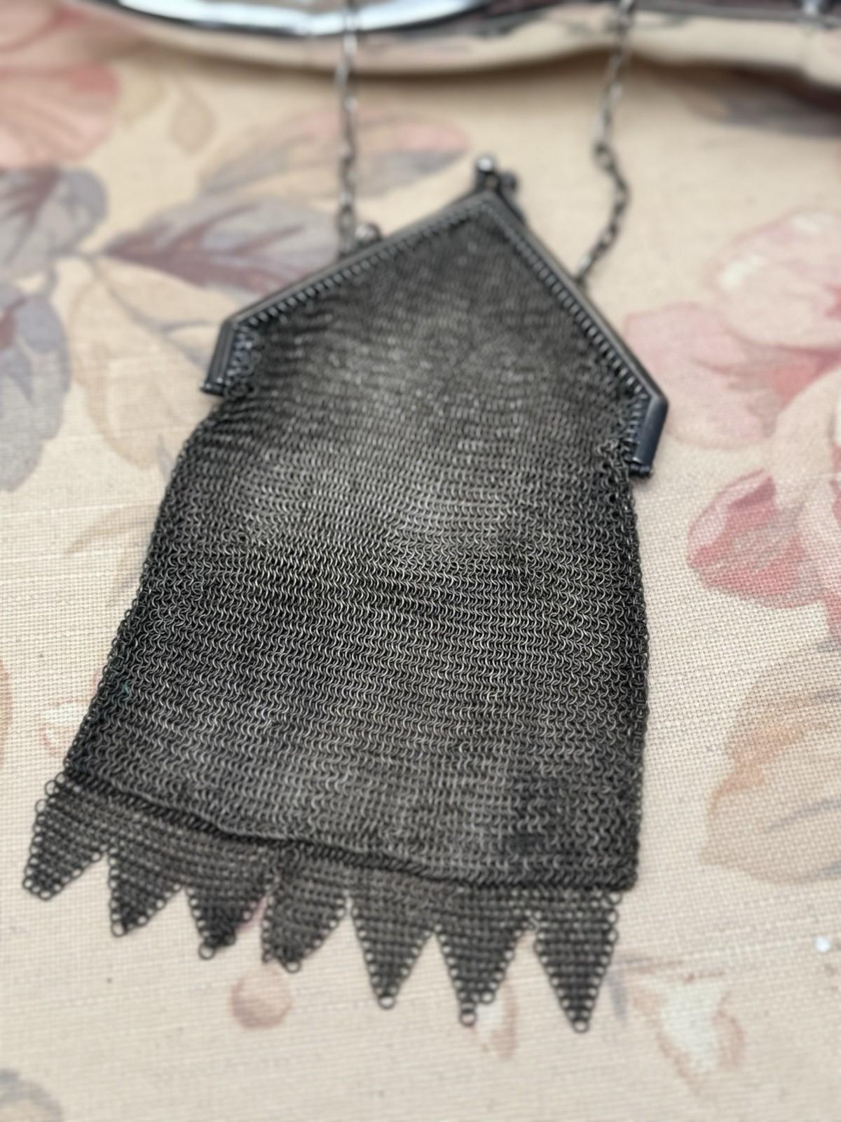 Antique Chatelaine Purse Silvertone Mesh Bag 6.5” x 4” AS IS Small Imperfections