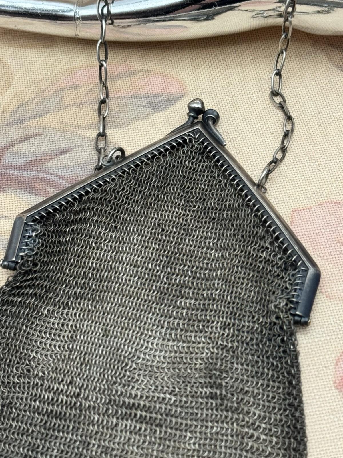 Antique Chatelaine Purse Silvertone Mesh Bag 6.5” x 4” AS IS Small Imperfections