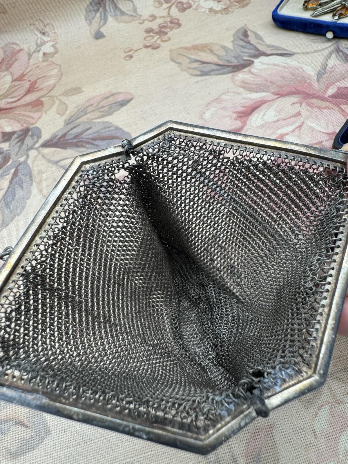 Antique Chatelaine Purse Silvertone Mesh Bag 6.5” x 4” AS IS Small Imperfections