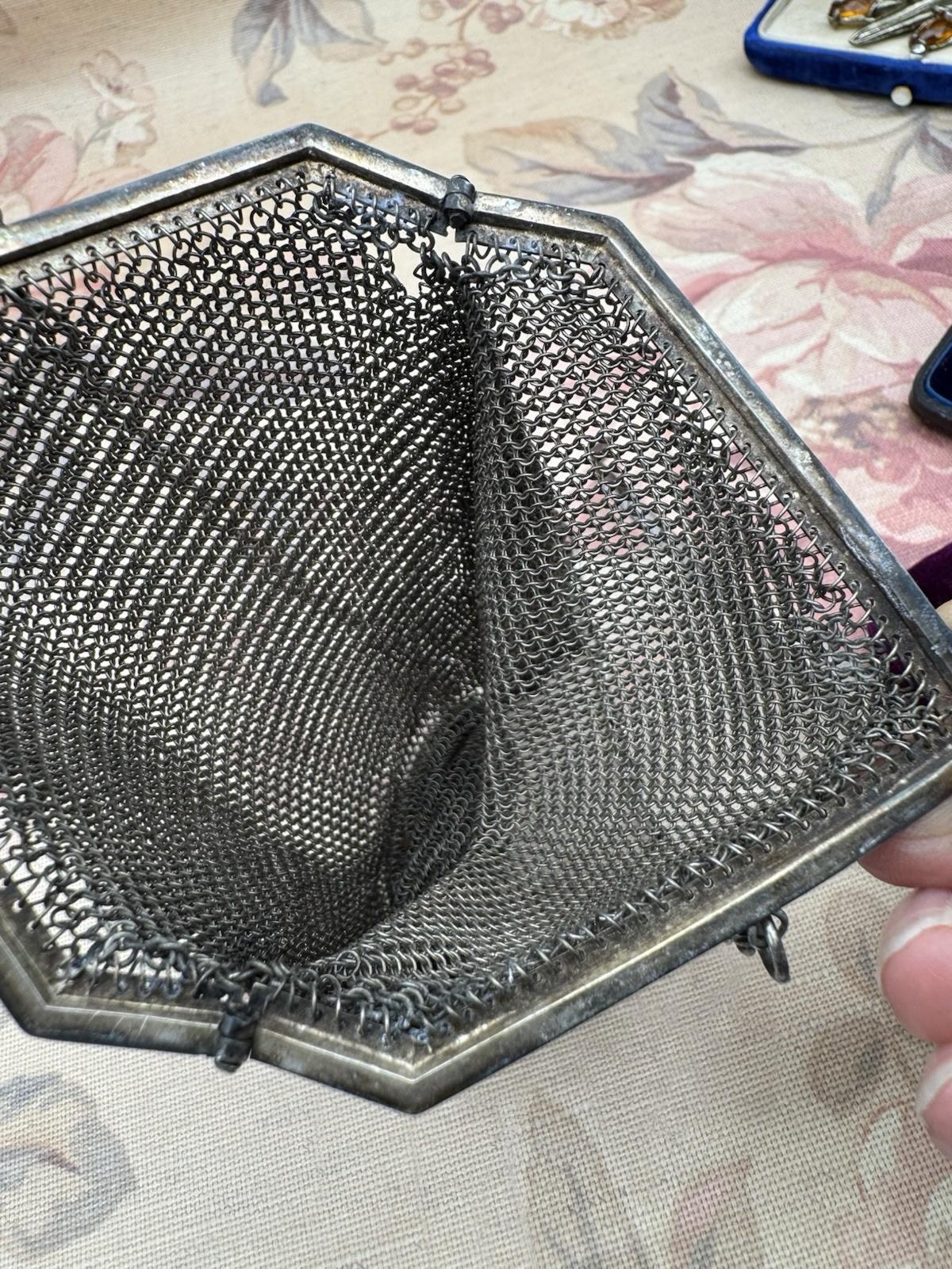 Antique Chatelaine Purse Silvertone Mesh Bag 6.5” x 4” AS IS Small Imperfections