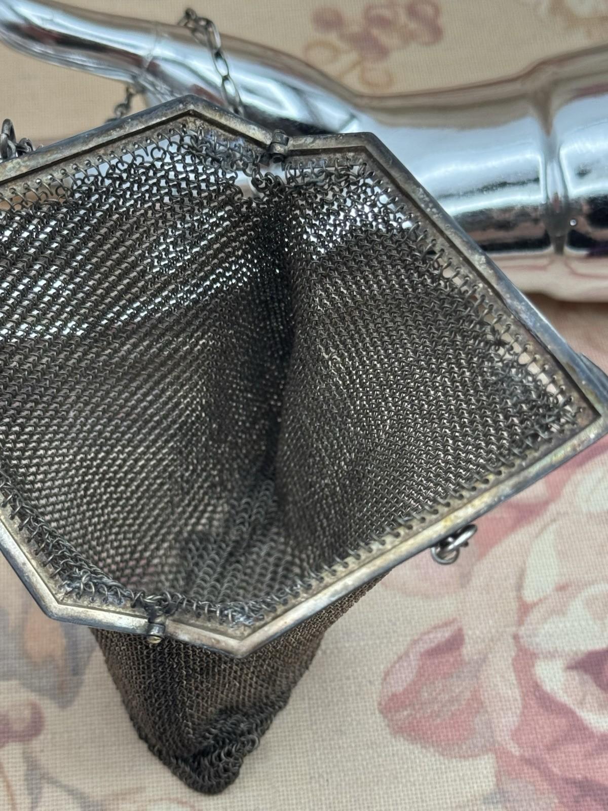 Antique Chatelaine Purse Silvertone Mesh Bag 6.5” x 4” AS IS Small Imperfections
