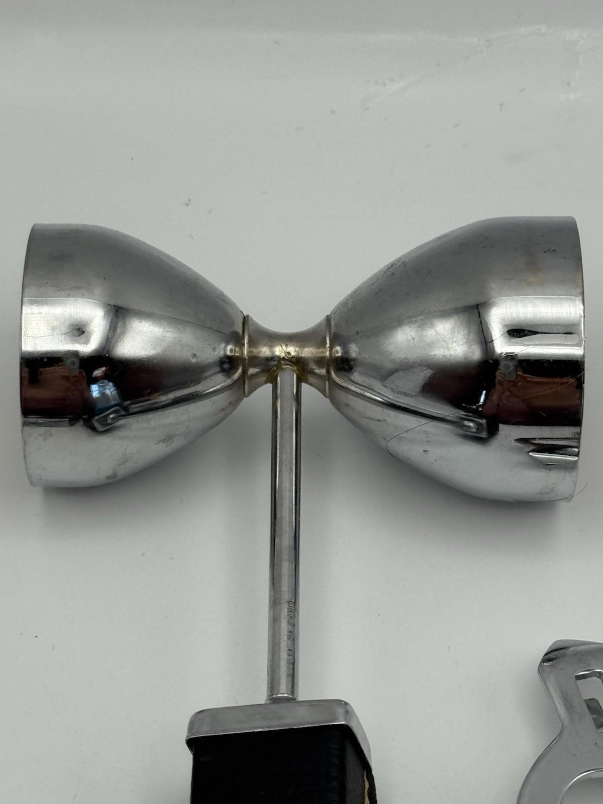 Vintage Barware Set Leather Handles 1960s Trojan Helmet Jigger Opener