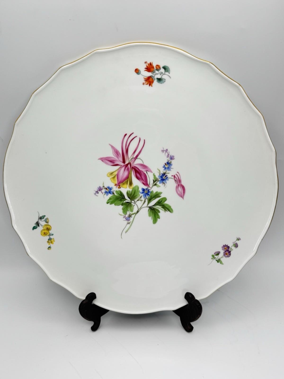 Meissen Large Platter 13” Hand Painted Flowers Gold Rim 325 VINTAGE