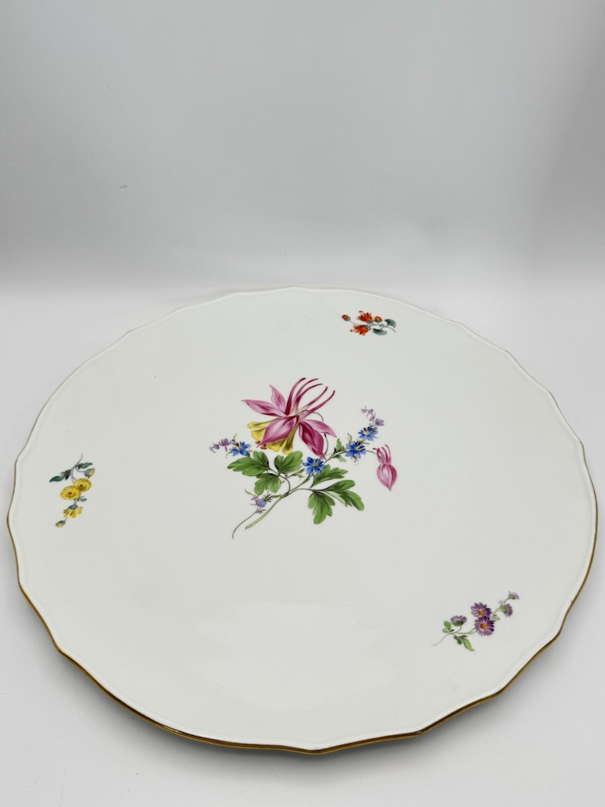 Meissen Large Platter 13” Hand Painted Flowers Gold Rim 325 VINTAGE