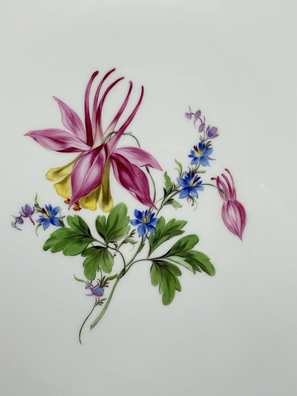 Meissen Large Platter 13” Hand Painted Flowers Gold Rim 325 VINTAGE