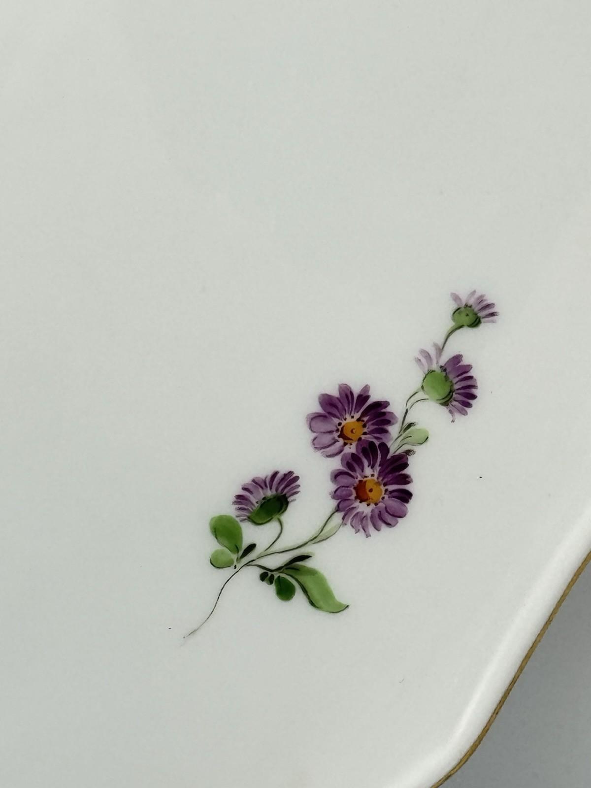 Meissen Large Platter 13” Hand Painted Flowers Gold Rim 325 VINTAGE