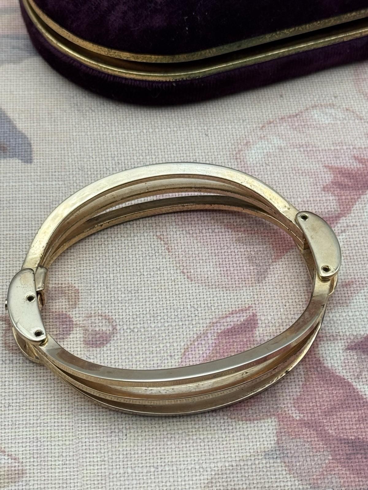 Vintage Goldtone Bracelet Hinged 6.5” Triple Band Mid Century Modern