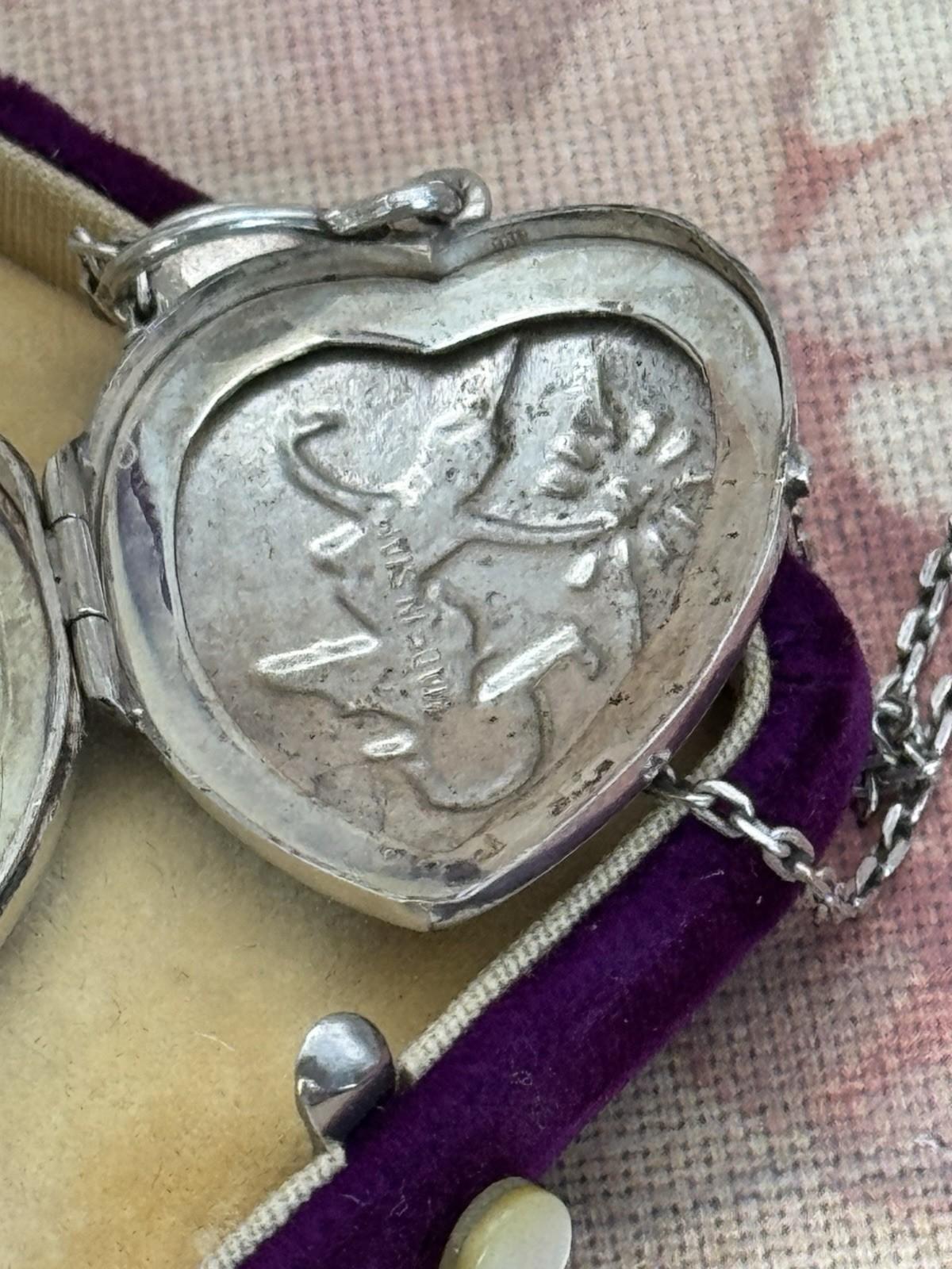 Sterling Siam Heart Locket Niello Vintage Thai Dancer Necklace 16” ESTATE FIND