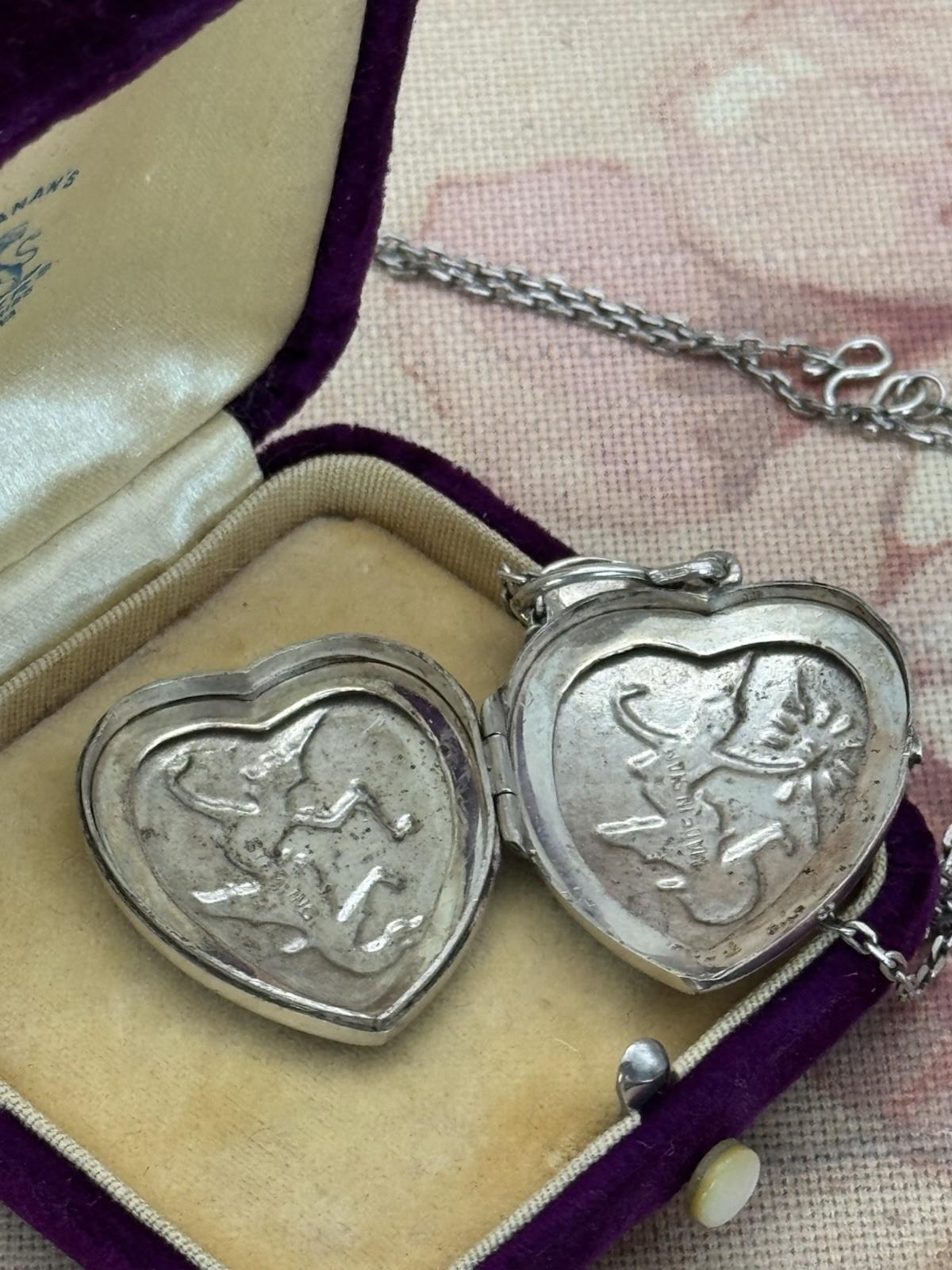 Sterling Siam Heart Locket Niello Vintage Thai Dancer Necklace 16” ESTATE FIND