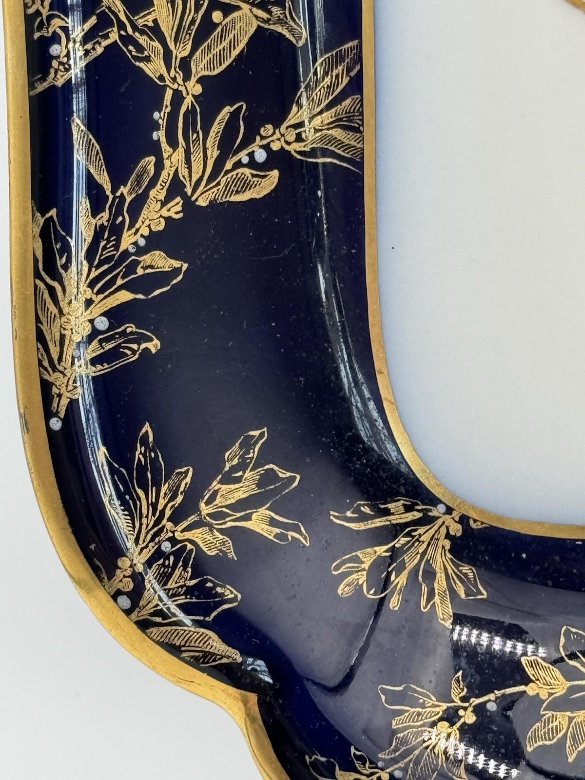 Antique Haviland Limoges Porcelain Tray Cobalt Blue Gold Gilt Crest 14”
