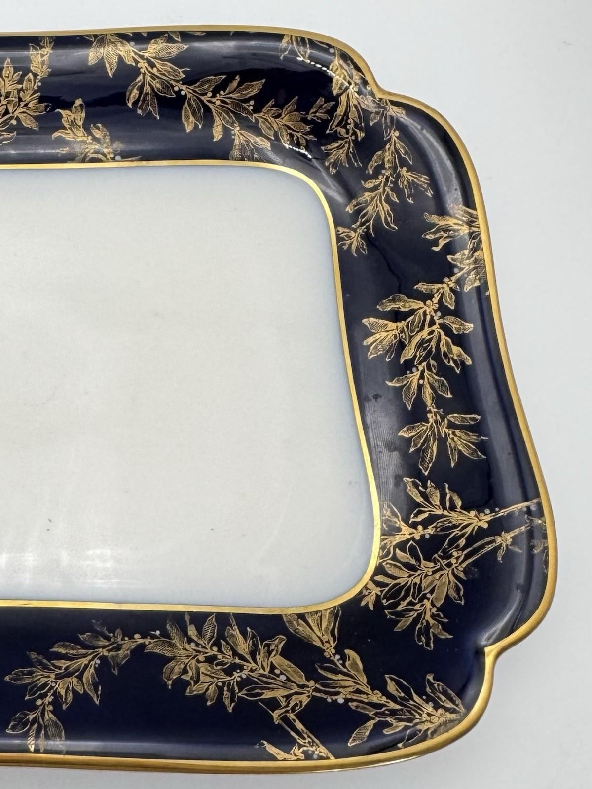 Antique Haviland Limoges Porcelain Tray Cobalt Blue Gold Gilt Crest 14”