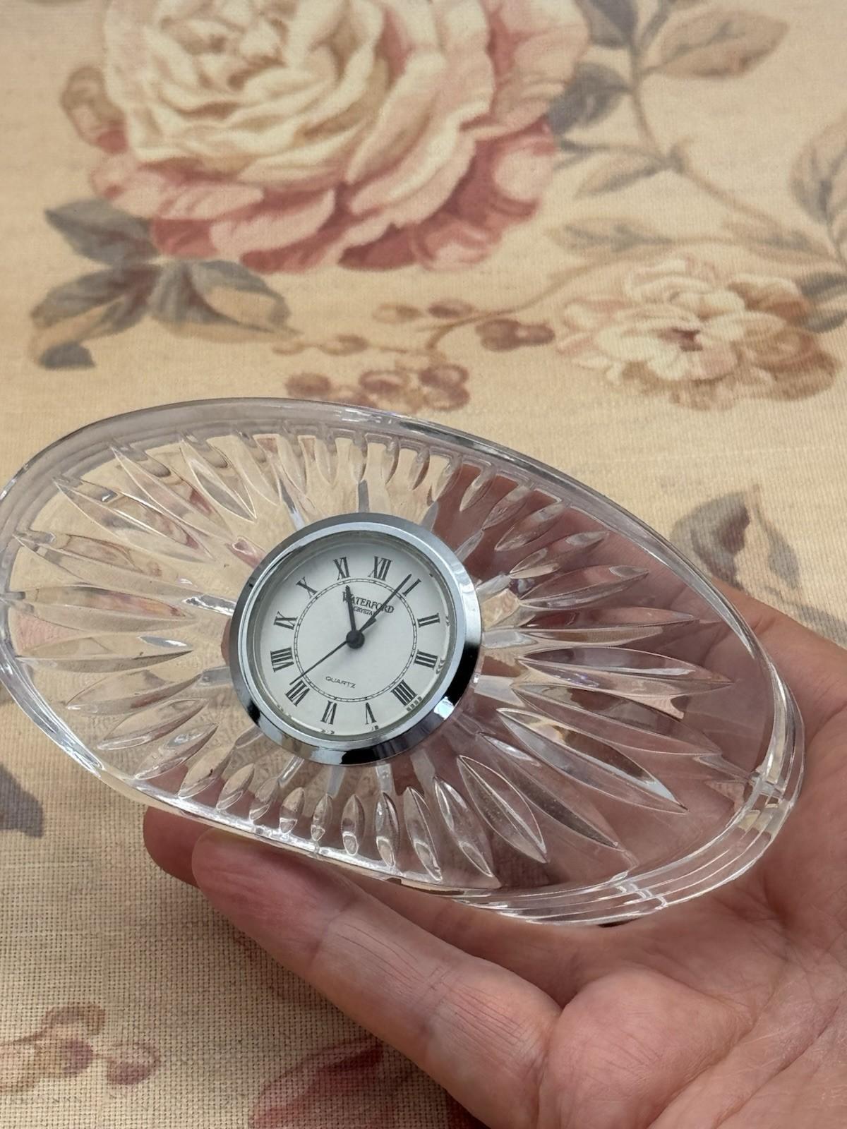 Waterford Clock Crystal Quartz Oval Cut Glass Desk Mantel Clock Roman Numerals