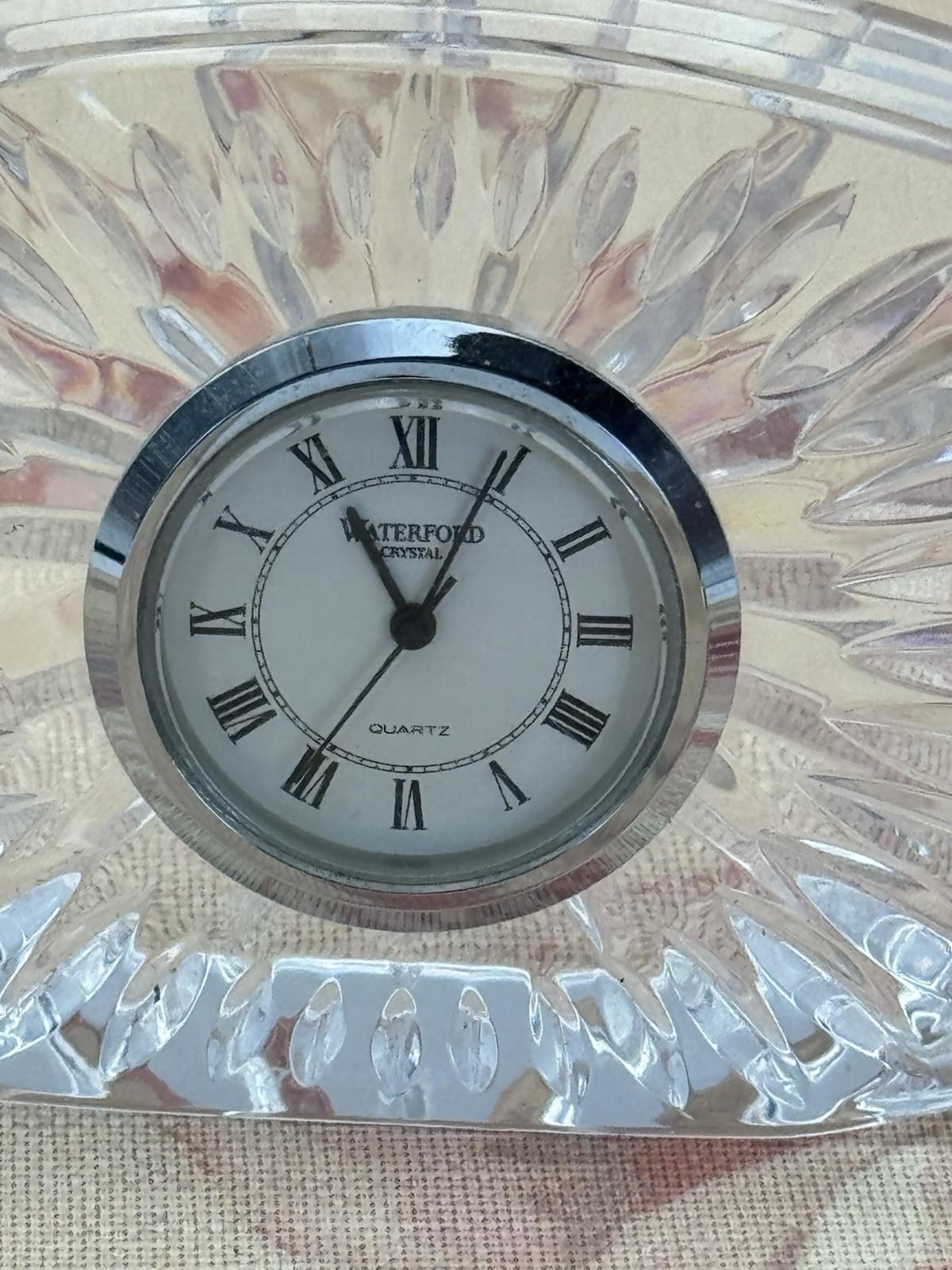 Waterford Clock Crystal Quartz Oval Cut Glass Desk Mantel Clock Roman Numerals