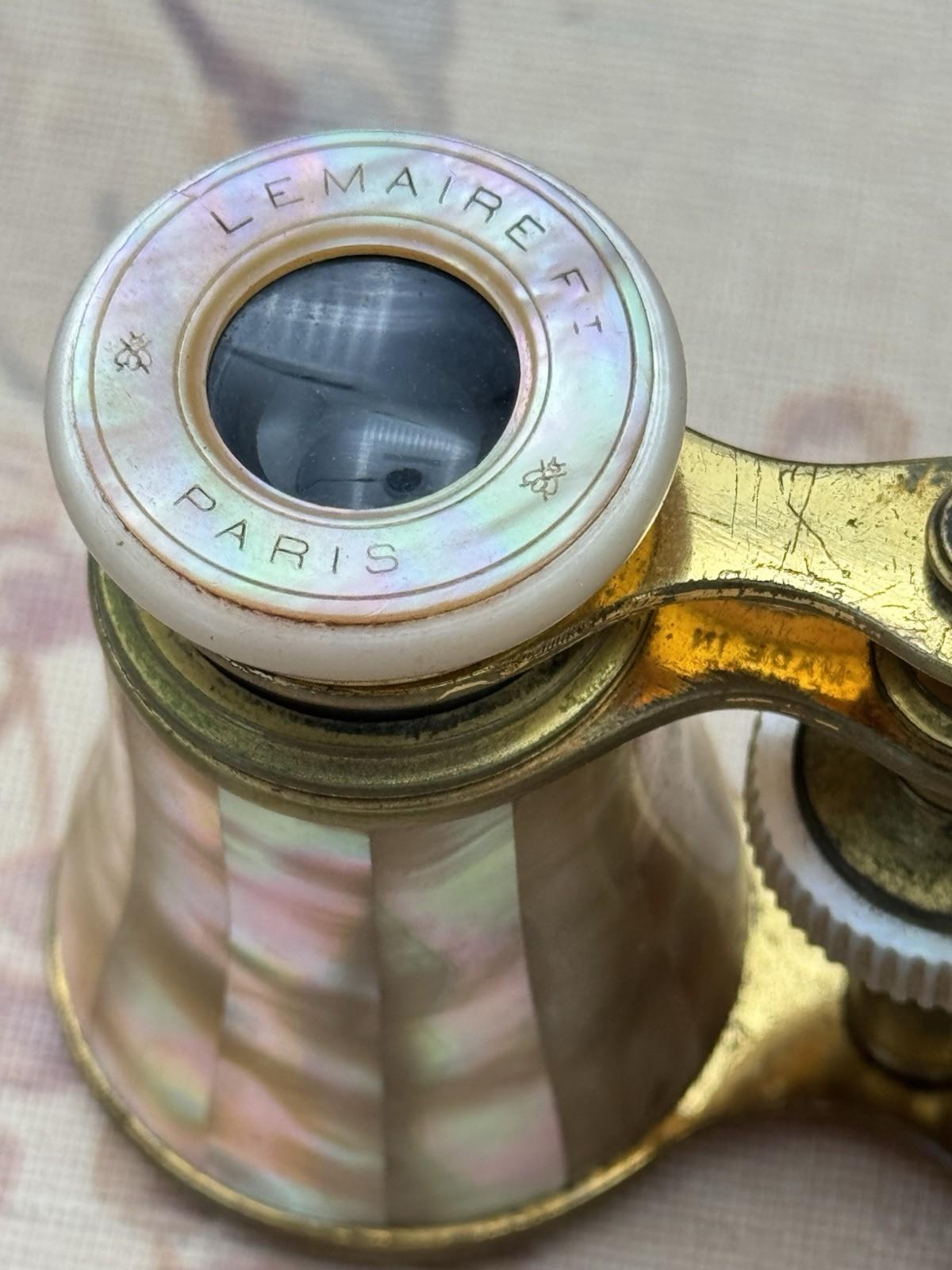 French Opera Glasses Antique Mother of Pearl Brass Lemaire Paris Case Pink Liner