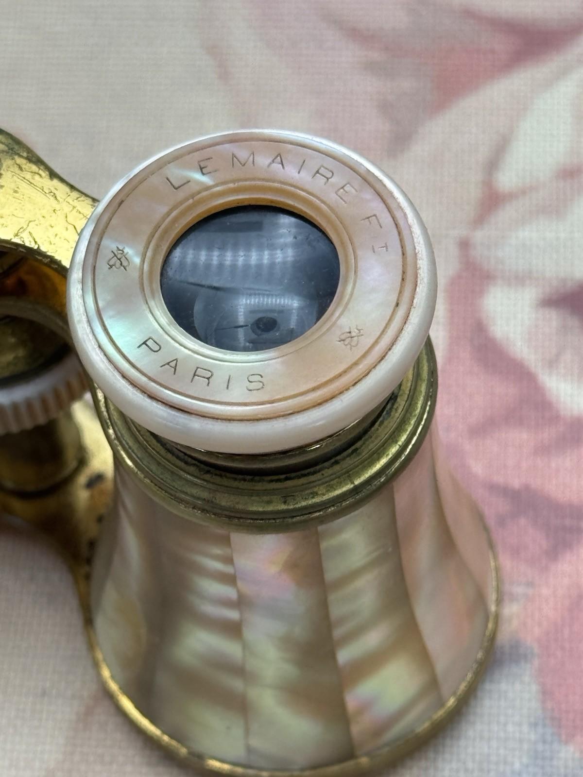 French Opera Glasses Antique Mother of Pearl Brass Lemaire Paris Case Pink Liner