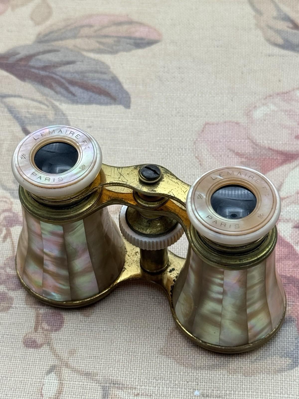 French Opera Glasses Antique Mother of Pearl Brass Lemaire Paris Case Pink Liner