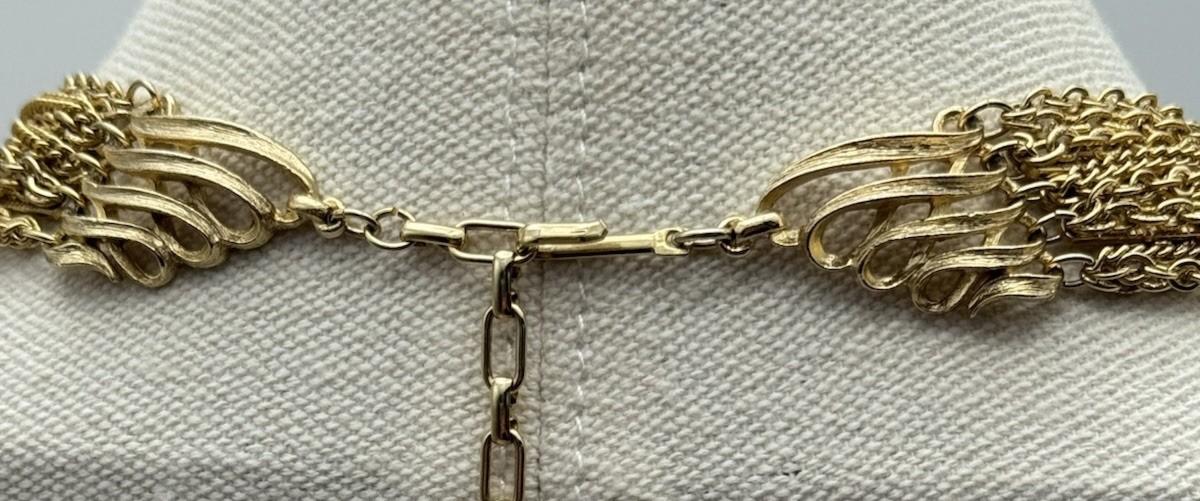 Vintage Goldtone Multi-Strand Bib Necklace Adjustable 18” 3.5” Drop