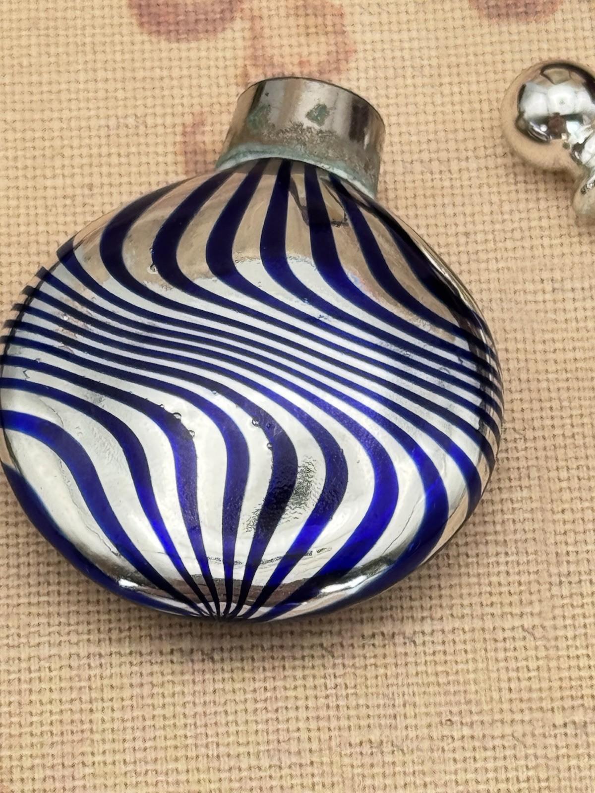 Vintage Cobalt Blue & Silver Swirl Perfume Bottle with Stopper 2.25”
