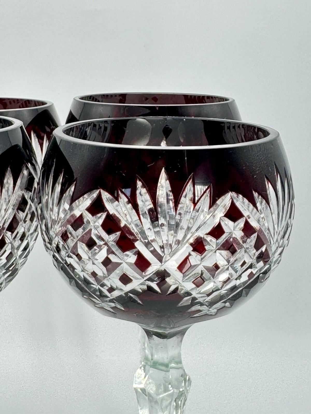 4 Vintage Bohemian STYLEV Ruby Cut-to-Clear Crystal Goblets – 8.5” Tall