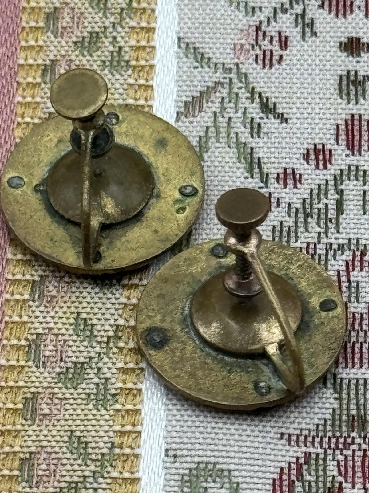 Antique Hand-Painted Joan Of Arc Portrait Earrings – Gilt Metal & Paste – 0.59”