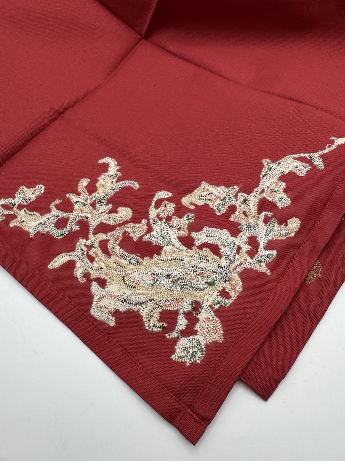 2 Sets Vintage Napkins Floral Chintz 18” & Embroidered Wine Red 20” Square